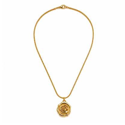 Nevada | Gold Plated Rose Carved Pendant Necklace