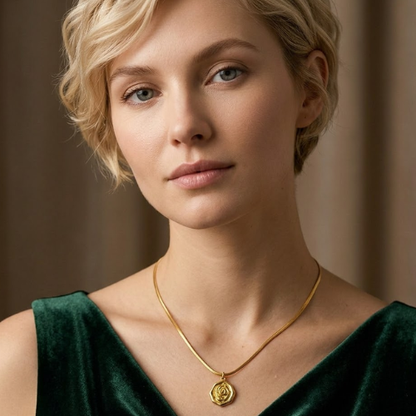 Nevada | Gold Plated Rose Carved Pendant Necklace