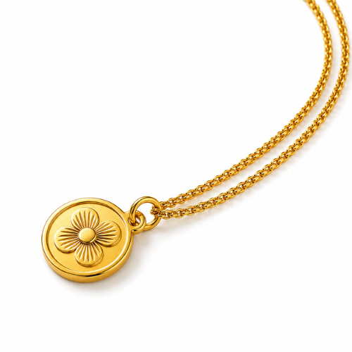 Elizabeth | Gold Plated Clover Coin Pendant Necklace