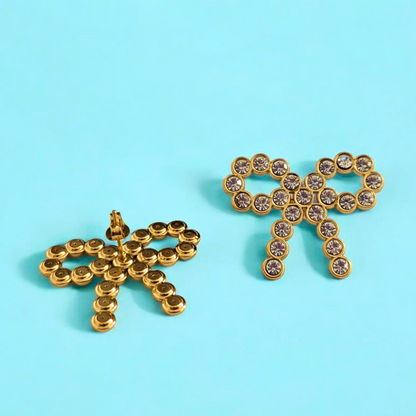 Claire | Gold-Plated Bow Stud Earrings with Zircons