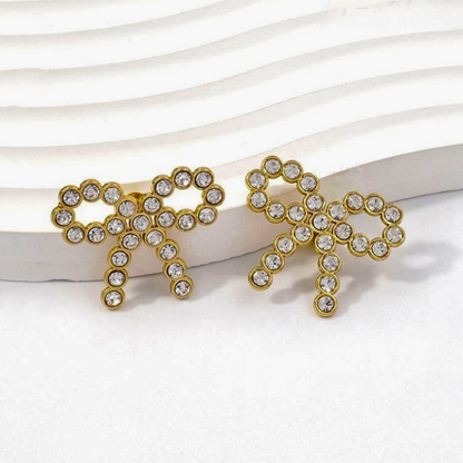 Claire | Gold-Plated Bow Stud Earrings with Zircons