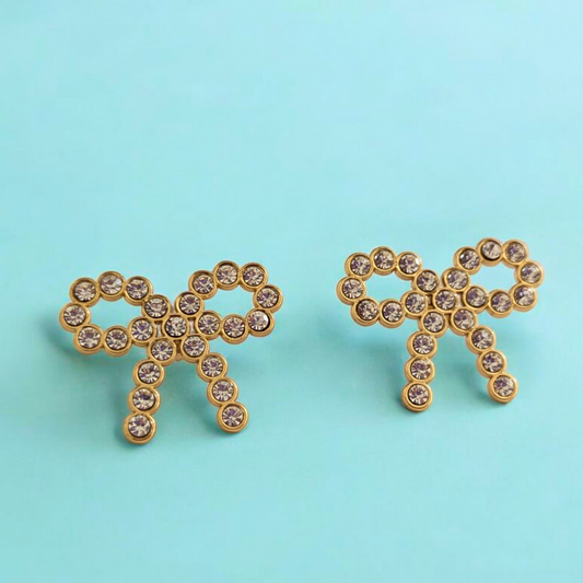 Claire | Gold-Plated Bow Stud Earrings with Zircons