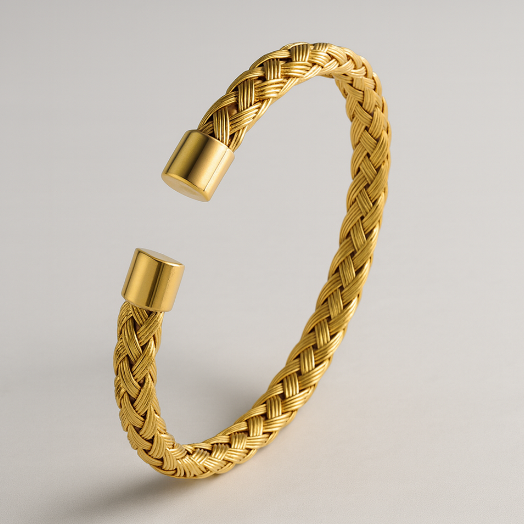 Rosie | Gold Plated Braided Weaved Open Cuff Bangle Bracelet
