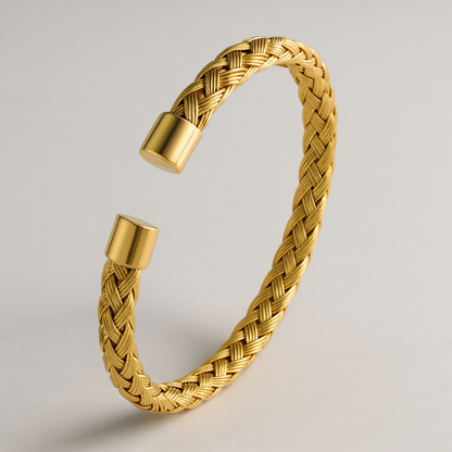 Rosie | Gold Plated Braided Weaved Open Cuff Bangle Bracelet