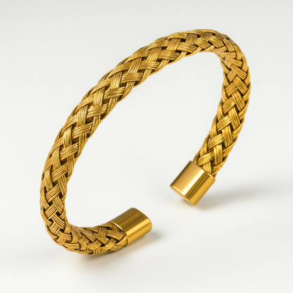 Rosie | Gold Plated Braided Weaved Open Cuff Bangle Bracelet
