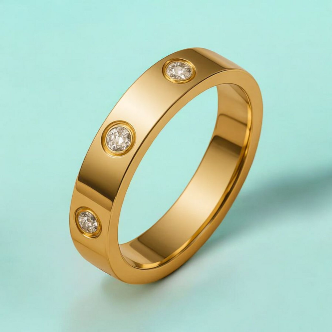Samira | Gold (18K) Plated Circular Inlaid Zircon Waterproof Ring
