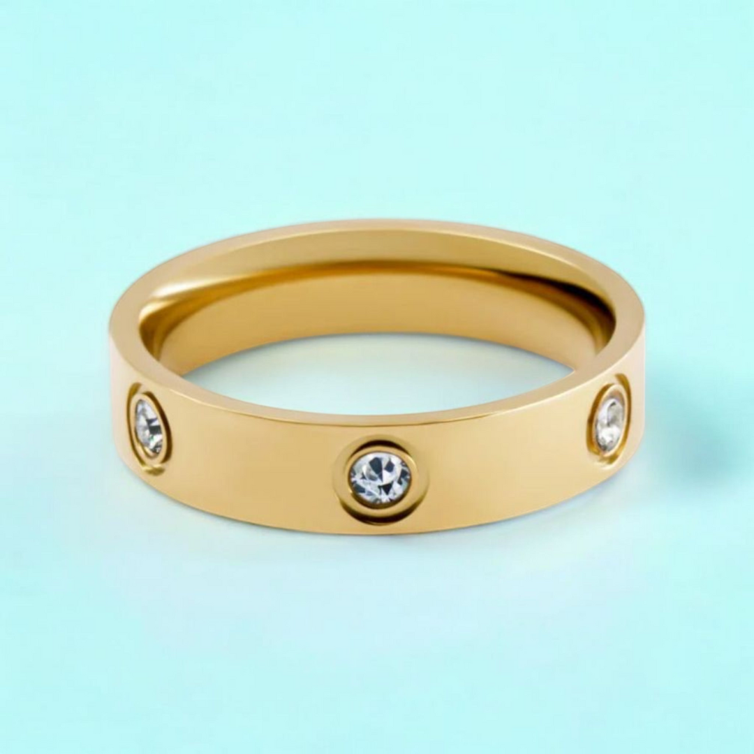 Samira | Gold (18K) Plated Circular Inlaid Zircon Waterproof Ring