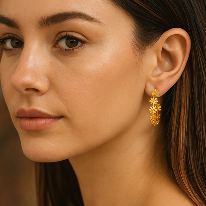 Tina | 18K Gold Plated Flower Motif C Shaped Hoop Waterproof Earrings