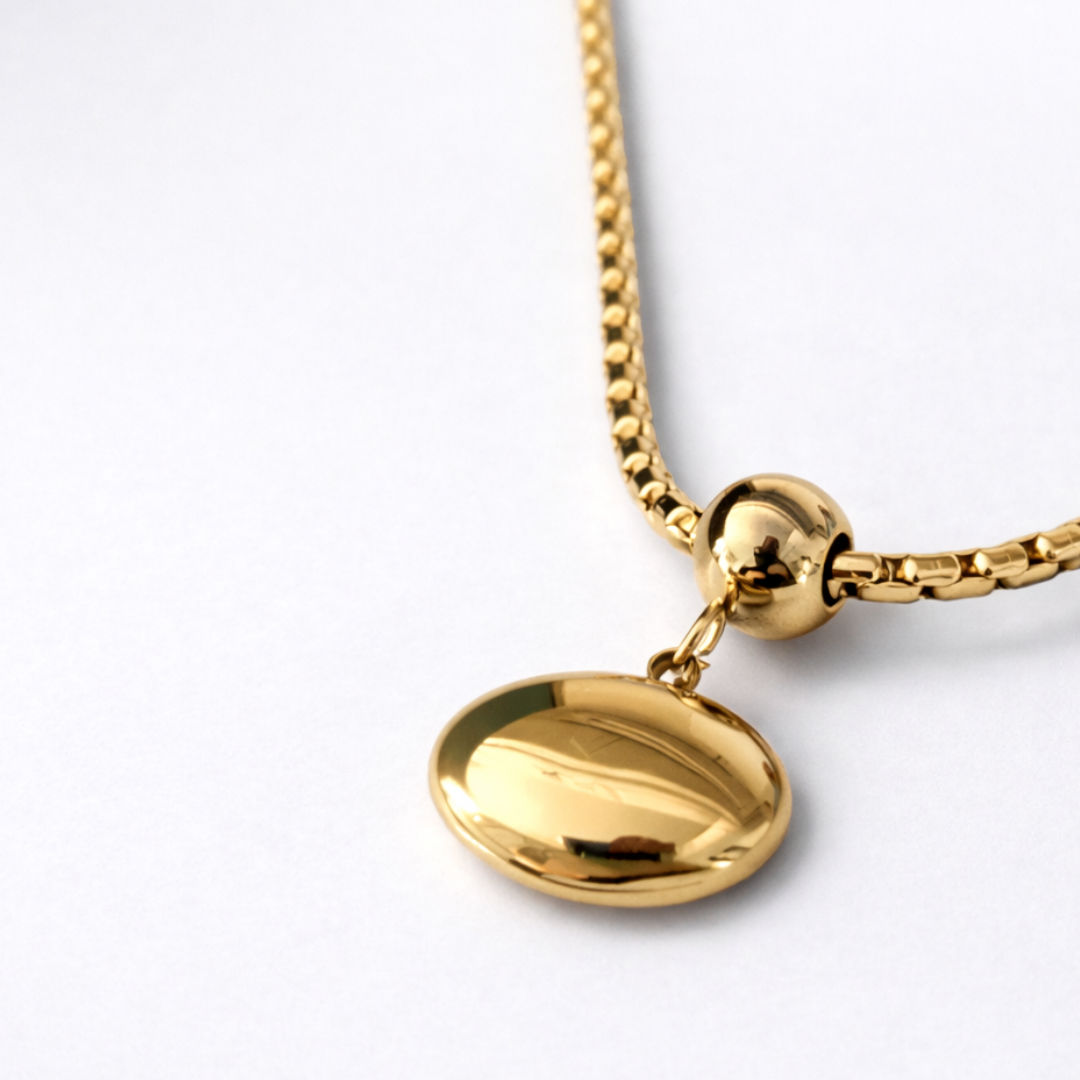 Nancy | Gold Plated Solid Oval Pendant Necklace