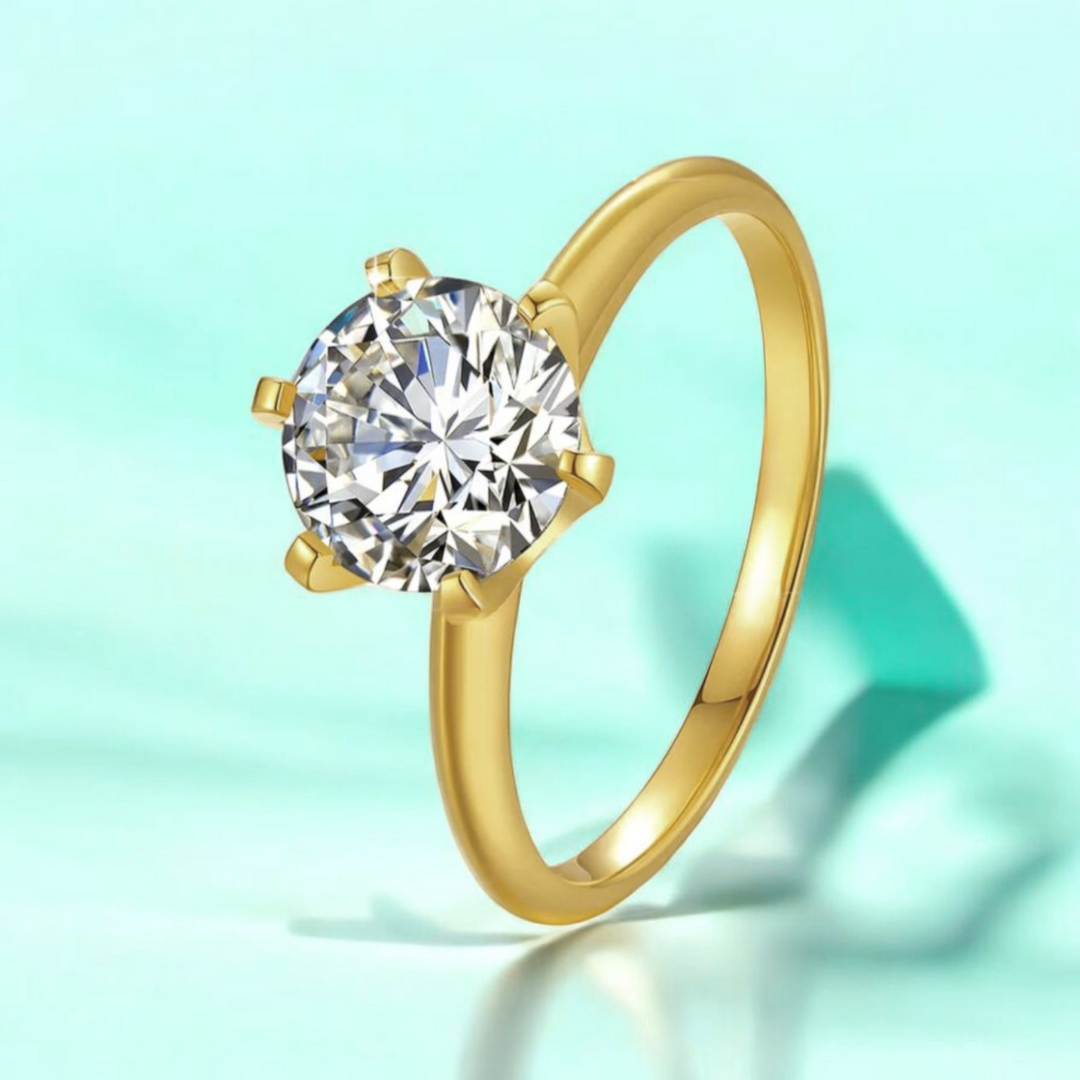 Solene | Gold (18K) Plated Circular Cut Solitaire Waterproof Ring