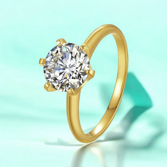Solene | Gold (18K) Plated Circular Cut Solitaire Waterproof Ring