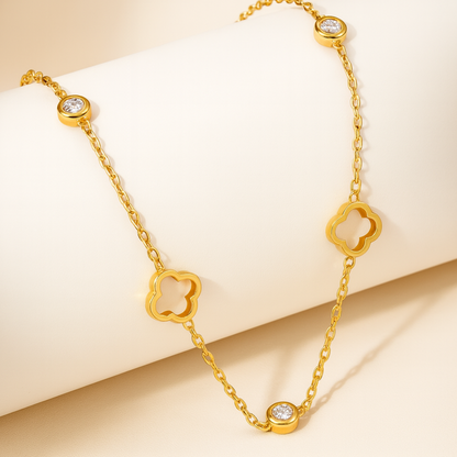 Margaux | Gold (18K) Plated Four-Leaf Clover Zircon Waterproof Necklace