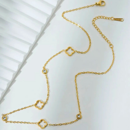 Margaux | Gold (18K) Plated Four-Leaf Clover Zircon Waterproof Necklace