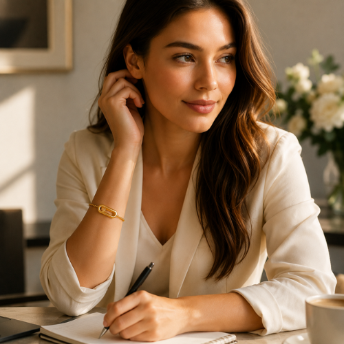 Rachel | Gold Plated Uno Geometric Sliding Ball Bracelet
