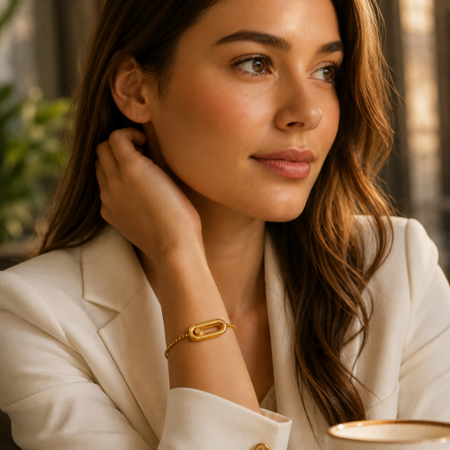 Rachel | Gold Plated Uno Geometric Sliding Ball Bracelet