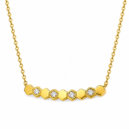 Beth | Gold Plated Honeycomb Styled Bar Pendant Necklace