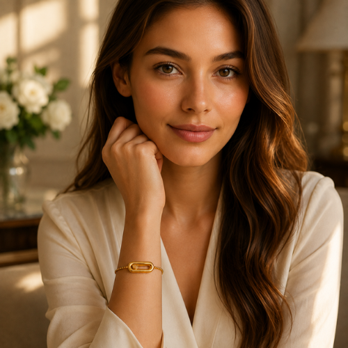 Rachel | Gold Plated Uno Geometric Sliding Ball Bracelet