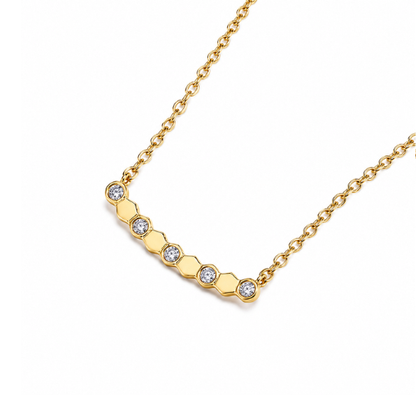 Beth | Gold Plated Honeycomb Styled Bar Pendant Necklace