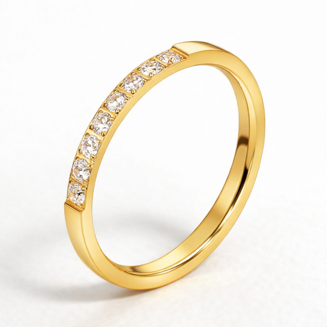 Joyce | Gold Plated Solitaire Slim Ring Inlaid with Cubic Zircons