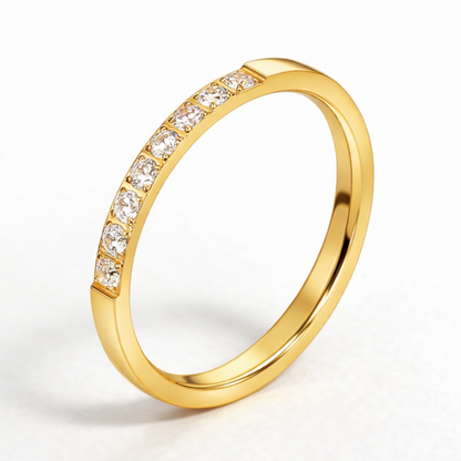 Joyce | Gold Plated Solitaire Slim Ring Inlaid with Cubic Zircons