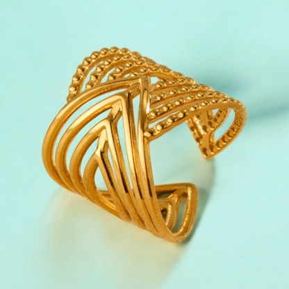 Matilda | Gold-Plated Cuff Style Open Chunky Resizable Ring