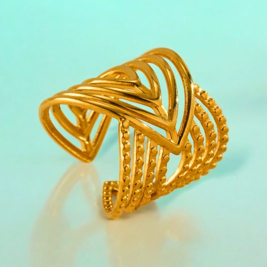 Matilda | Gold-Plated Cuff Style Open Chunky Resizable Ring
