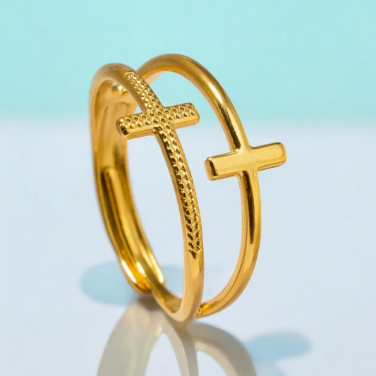 Scarlette | Gold Plated Double Cross Resizable Ring
