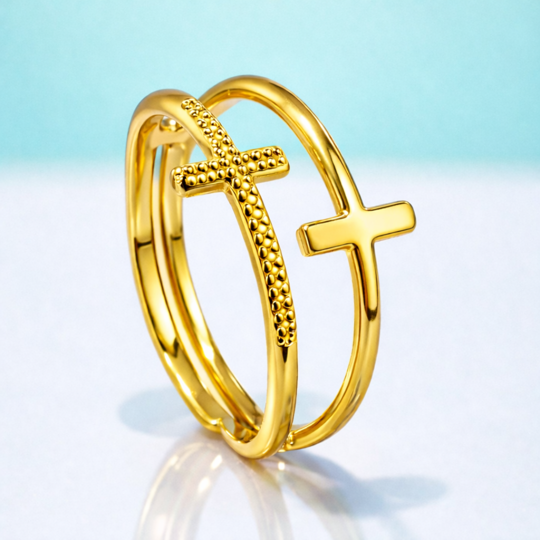 Scarlette | Gold Plated Double Cross Resizable Ring