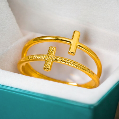 Scarlette | Gold Plated Double Cross Resizable Ring