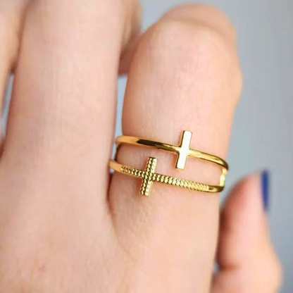 Scarlette | Gold Plated Double Cross Resizable Ring
