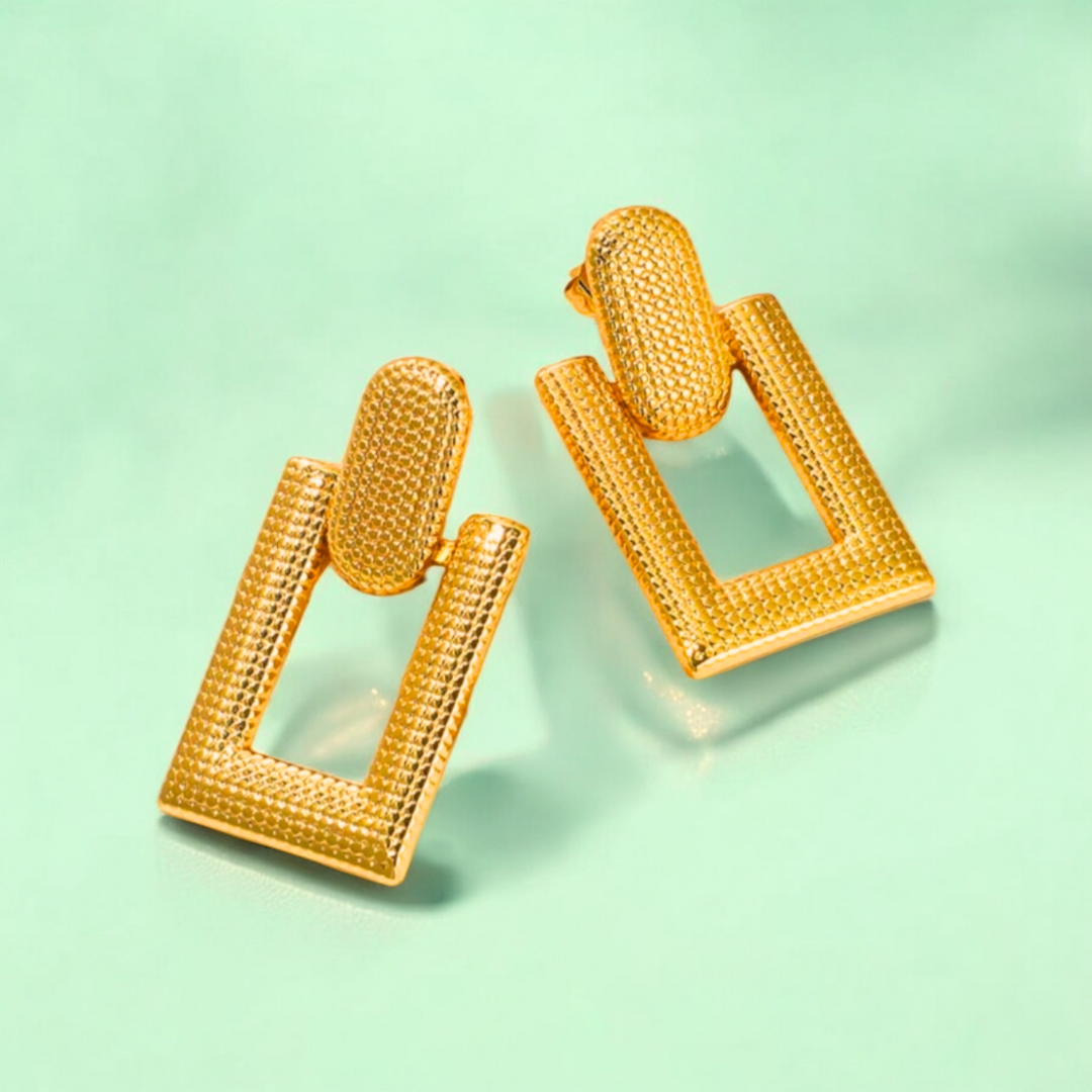 Dora | Gold-Plated Rectangular Drop Hanging Earrings