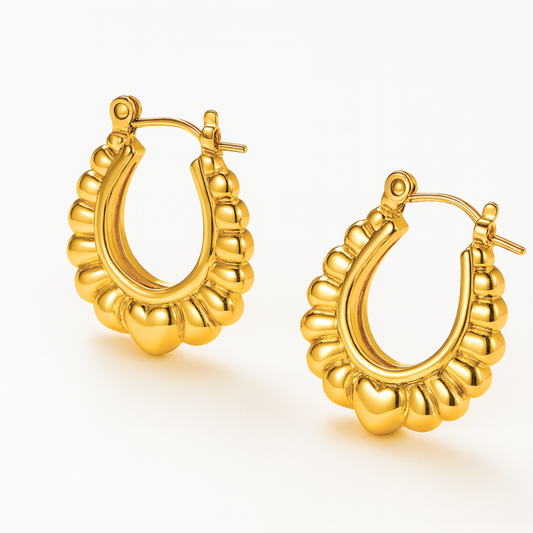 Tressa | 18K Gold Plated Flower Pattern Hoop Waterproof Earrings