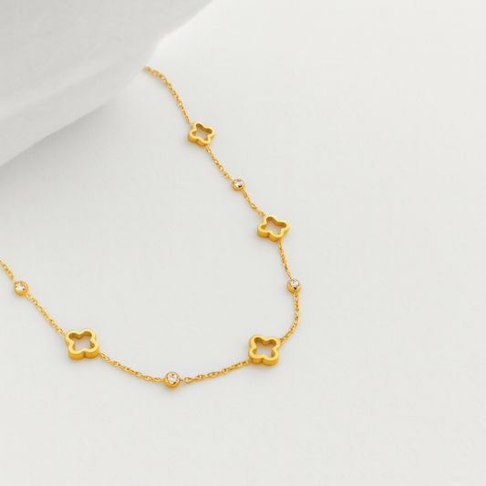 Margaux | Gold (18K) Plated Four-Leaf Clover Zircon Waterproof Necklace