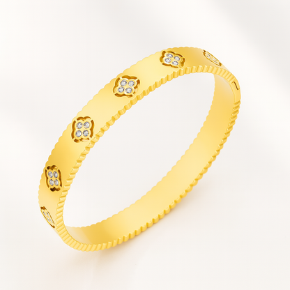Viviana | Gold-Plated Four-Leaf Clover Cuff Bangle Bracelet with Zircons