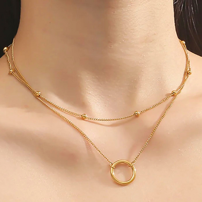 Lyandra | Gold Plated Double Layered Circular Pendant Waterproof Necklace