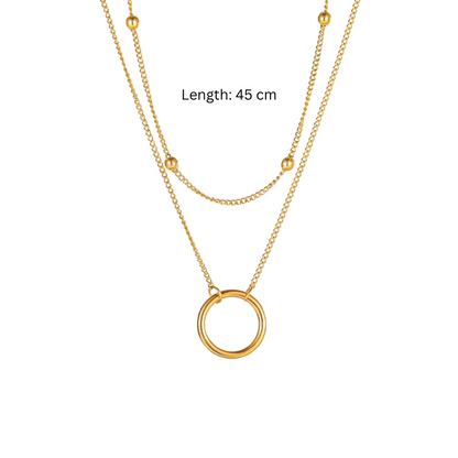 Lyandra | Gold Plated Double Layered Circular Pendant Waterproof Necklace
