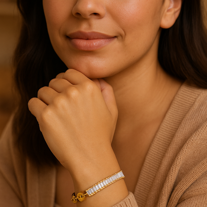 Giselle | Gold Plated Coffee Bean Link Bracelet with Zircons