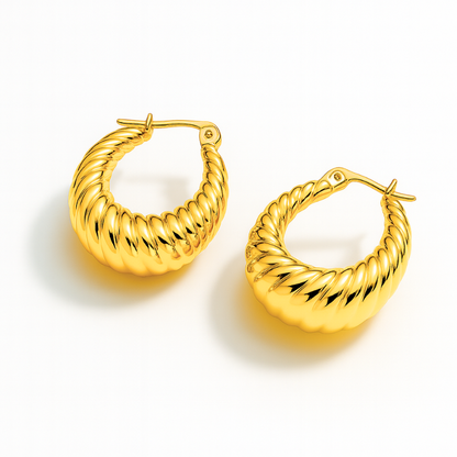 Miranda | 18K Gold Plated Croissant Twisted Hoop Waterproof Earrings