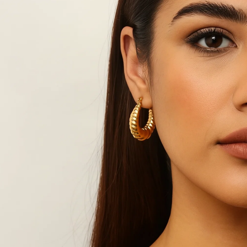 Miranda | 18K Gold Plated Croissant Twisted Hoop Waterproof Earrings