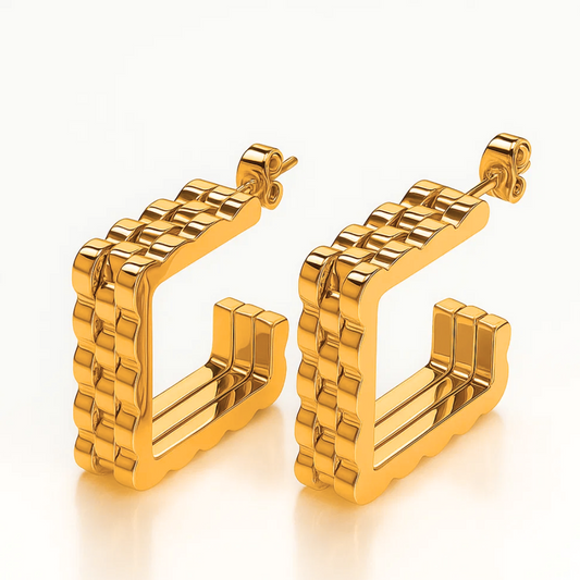 Nora | 18K Gold and Tri-Color Plated Square Geometric Waterproof Earrings