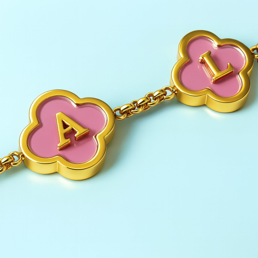 Clover Necklace - Personalised Clover Name Necklace, 18K Gold Plated Four-Leaf Pendant Waterproof