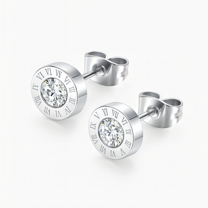 Maria | 18K Gold Plated Roman Numeral Round Zirconia Waterproof Earrings