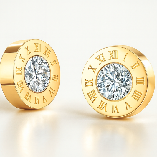 Maria | 18K Gold Plated Roman Numeral Round Zirconia Waterproof Earrings