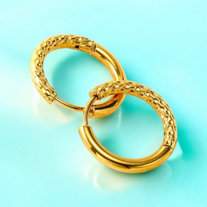 Alessia | Gold Plated Hammered Texture Hoop Earrings