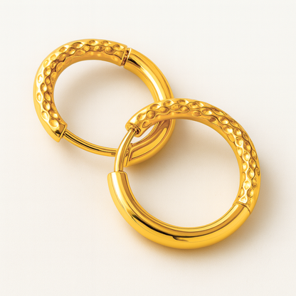 Alessia | 18K Gold Plated Hammered Texture Hoop Waterproof Earrings