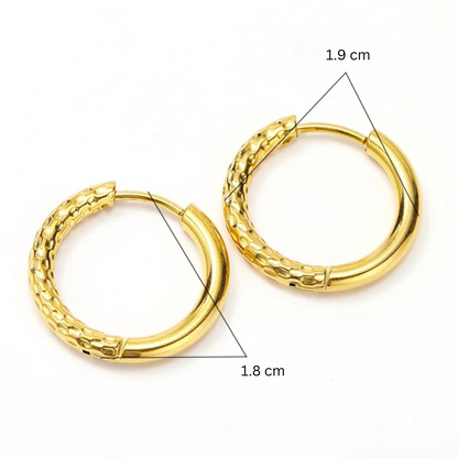 Alessia | 18K Gold Plated Hammered Texture Hoop Waterproof Earrings