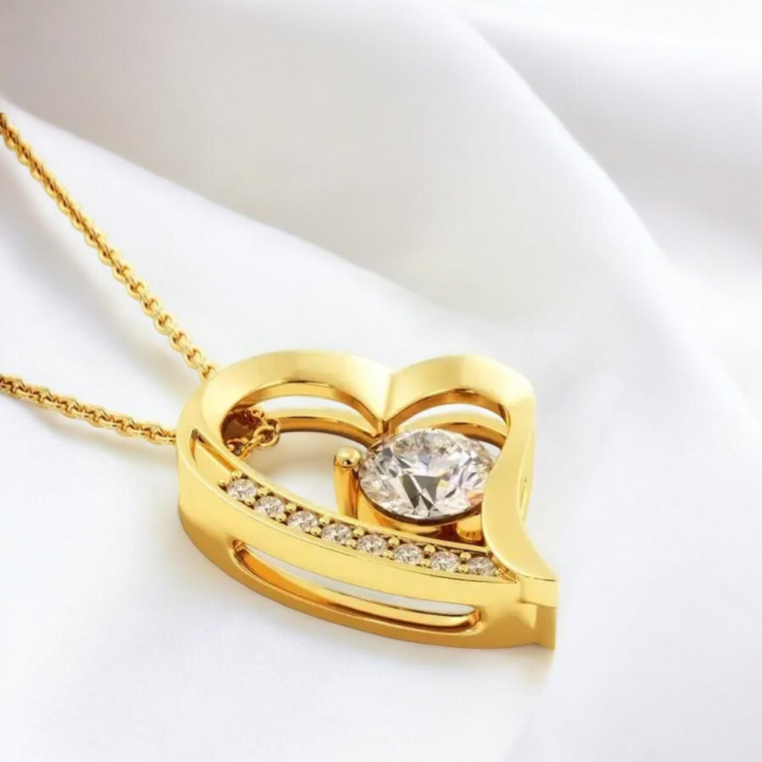 Willow | Gold Plated Heart Charm Necklace with Zircons
