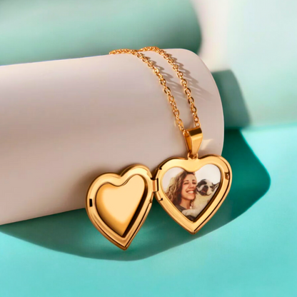 Raven | Gold (18K) Plated Heart Photo Frame Locket Pendant Waterproof Necklace