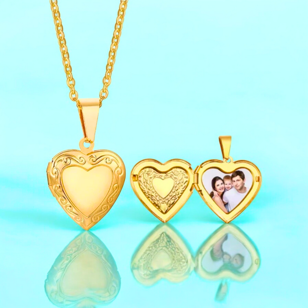 Raven | Gold (18K) Plated Heart Photo Frame Locket Pendant Waterproof Necklace