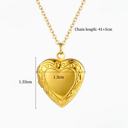 Raven | Gold (18K) Plated Heart Photo Frame Locket Pendant Waterproof Necklace
